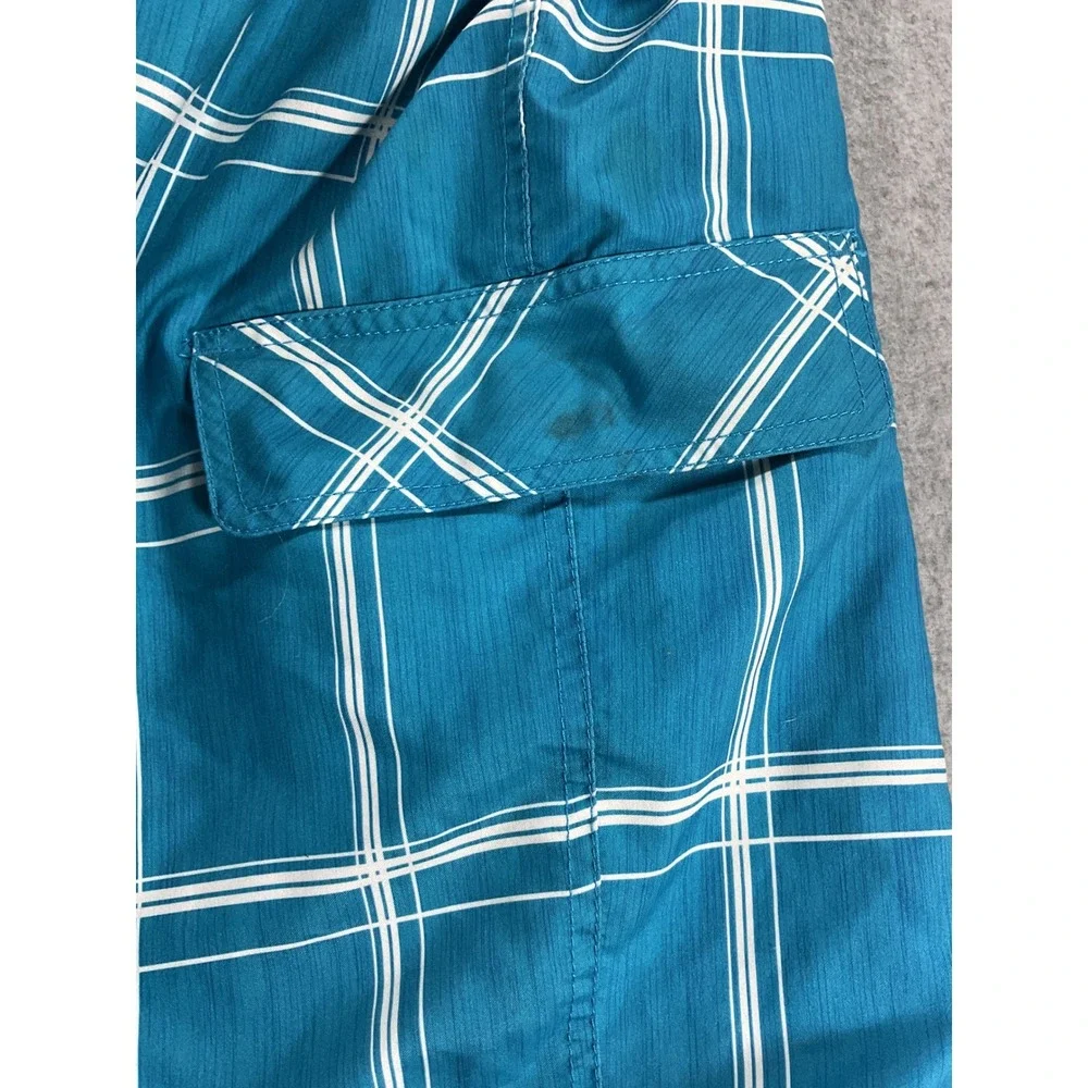 OP Mens Swim Trunks XL Blue Plaid Board Shorts Mesh Lined Cargo Pocket 2137